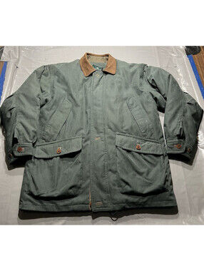 VTG Rainforest Down Coat Barn Chore Green Zip Out Liner Leather Collar Medium